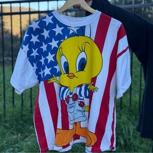 Men’s Vintage 1995 Looney Tunes Tweety Bird USA Patriotic T-Shirt XL